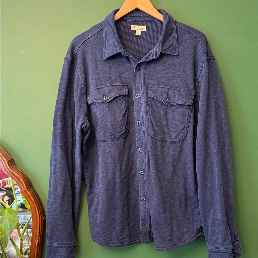 J. Crew Mens L Waffle-Lined Blue Garment-Dyed Harbor Shirt